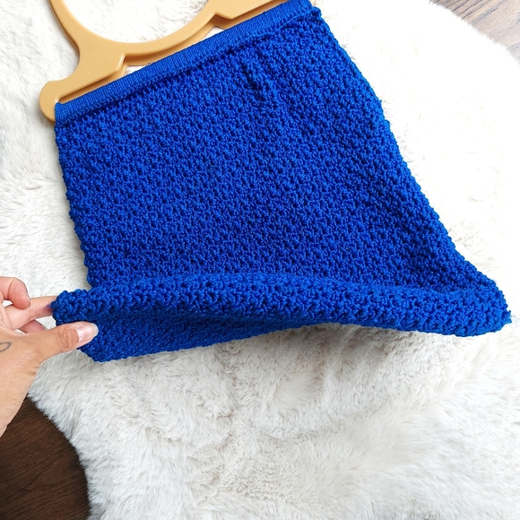 Vintage Crochet 1970s Handmade Knit Unique Royal Blue Hobo Bag Purse - Picture 7 of 9